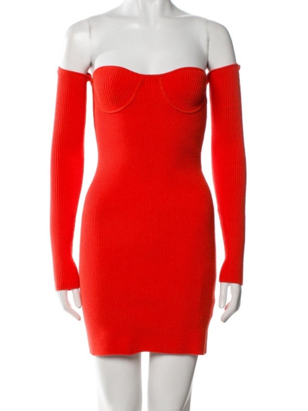 Helmut Lang Off-Shoulder Ribbed Bodycon Dress in Bright Red xs NWT